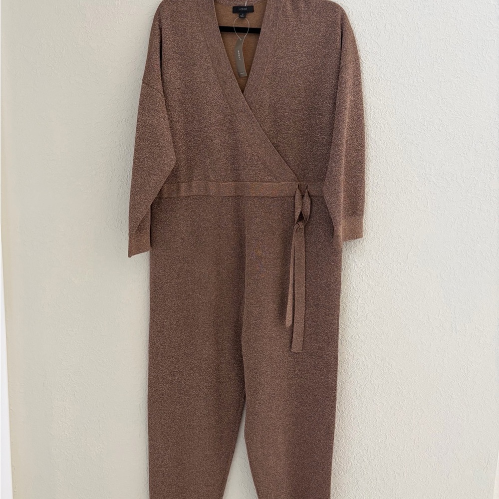 J Crew Lurex Wrap Sweater Jumpsuit Merino Wool Size Medium Fits Like a Large NEW